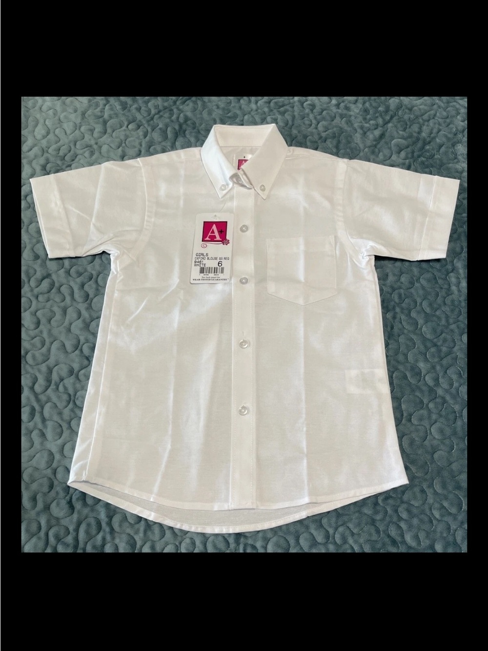 NWT A+ School Apparel Girls Sz 6 Oxford Blouse Shirt SS White Button Down Collar